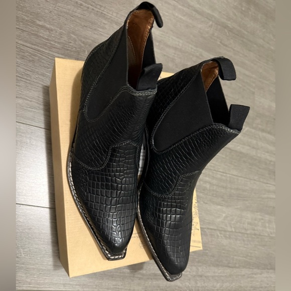 Free People leather Cowboy Black Textured Ankle Boots - Picture 8 of 8